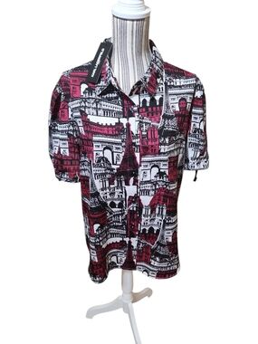 Karl Lagerfeld Black, White & Red Architectural Print Button-Down Shirt